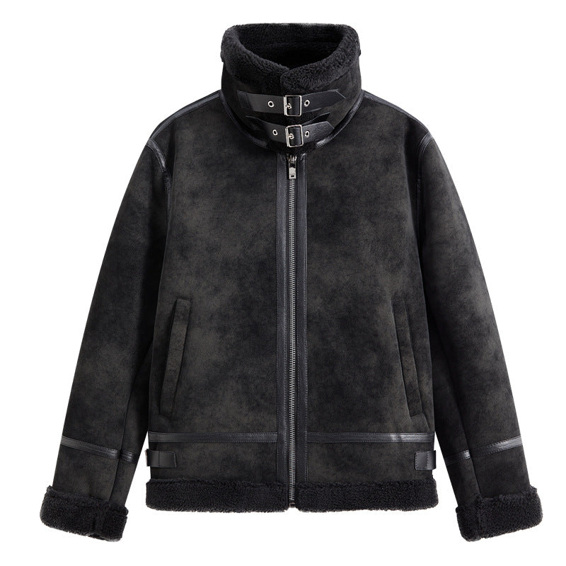 Men's Padded Aviator-Style Flight Jacket with Stand-Up Collar and Double Strap Chichicherry