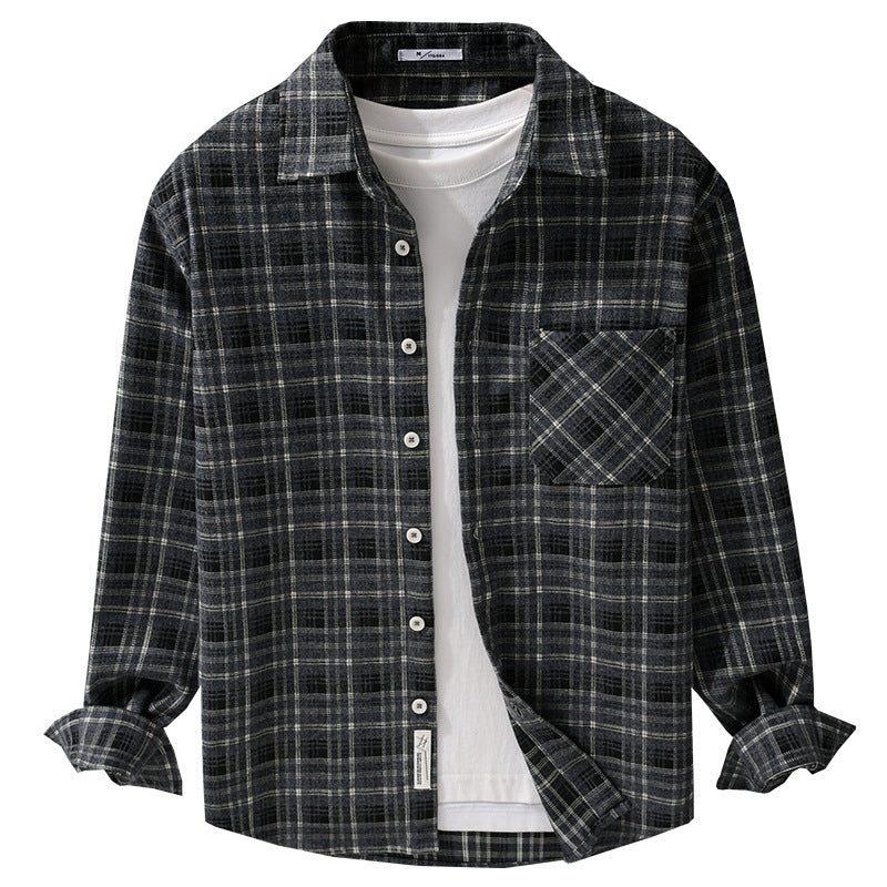 Men's Checked Flannel Overshirt with Soft Texture and Patch Chest Pocket Chichicherry