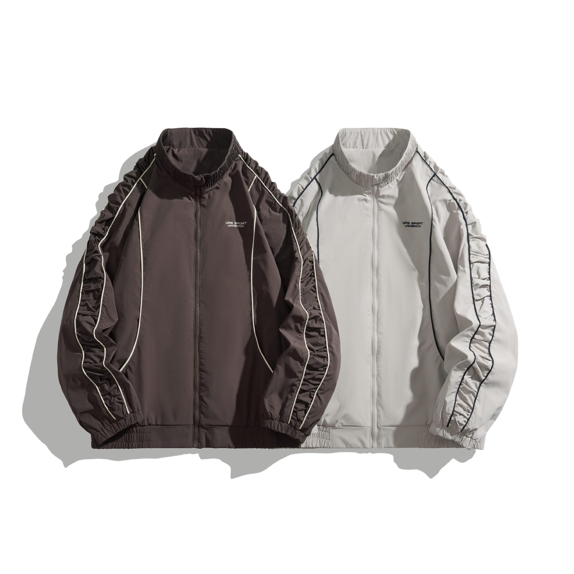 Women's Lightweight Bomber Jacket with Gathered Sleeves and Contrast Piping Chichicherry