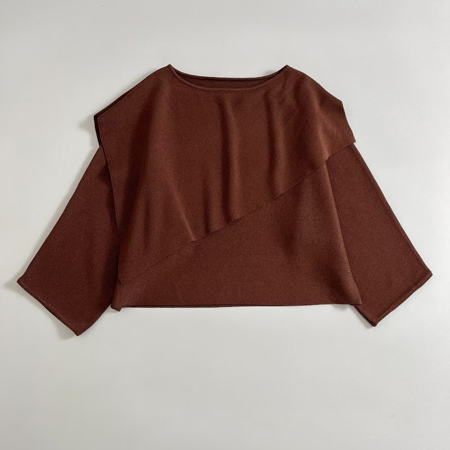 Women's Oversized Knit Poncho with Asymmetrical Ruffle Collar Chichicherry
