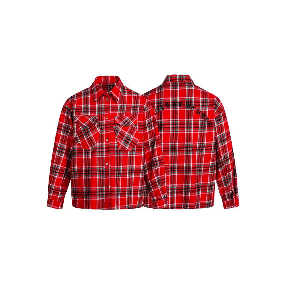 Men's Robust Check Flannel Shirt Jacket with Buttoned Flap Pockets Chichicherry