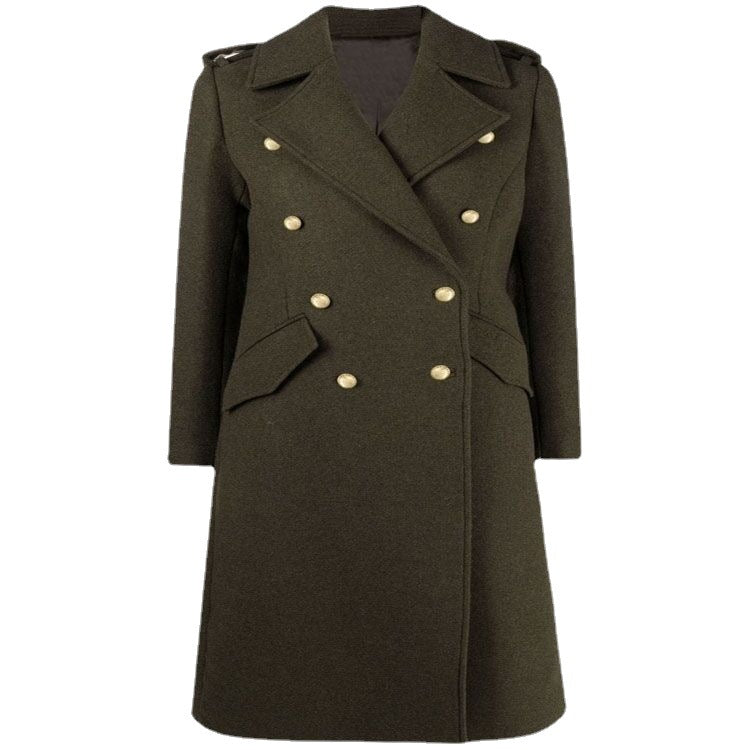 Women A-line Wool Blend Coat with Double-breasted Tailoring, Metal Buttons and Flap Pockets Chichicherry