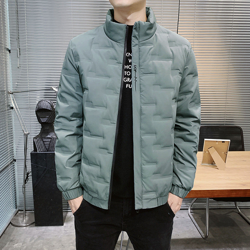 Men's Stand Collar Quilted Jacket with Geometric Quilting and Elastic Cuffs Chichicherry