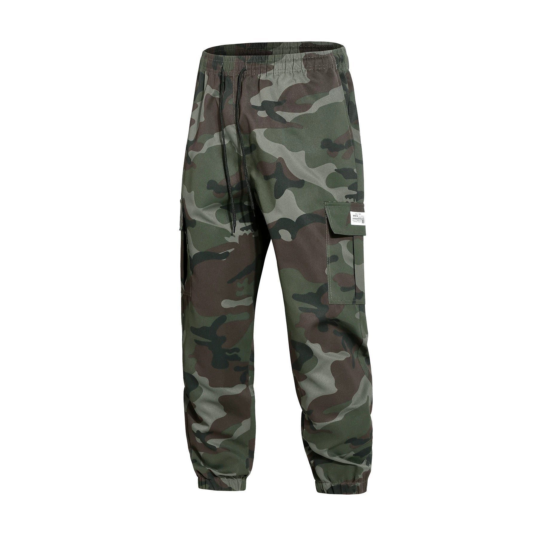 Men's cargo pants in jogger style with camouflage, drawstring waistband & elastic ankle cuffs Chichicherry
