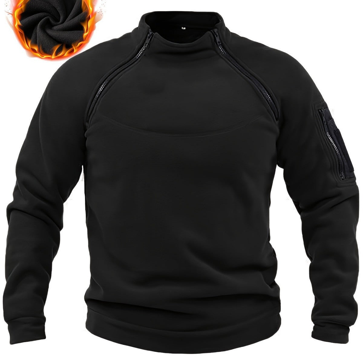 Men's Thermal Fleece Half-Zip Pullover with Utility Arm Pocket & Shoulder Zippers Chichicherry