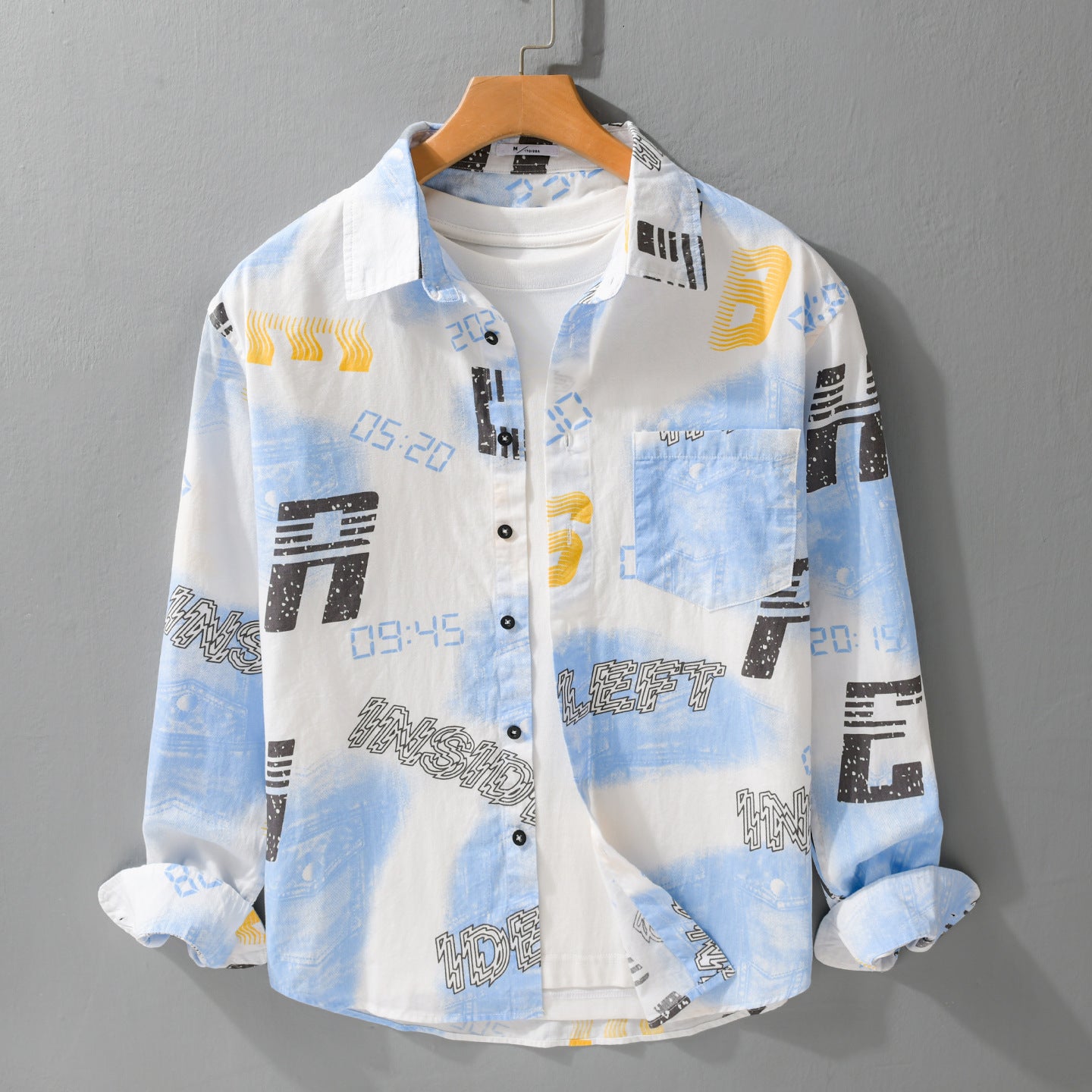 Men's Graphic Print Overshirt in Relaxed Fit with Chest Pockets Chichicherry