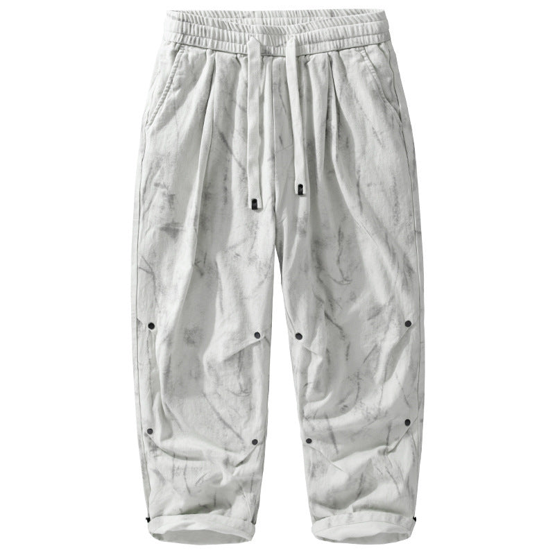 Men's Loose Fit Tie-Dye Cargo Pants made of Cotton Blend with Drawstring Chichicherry