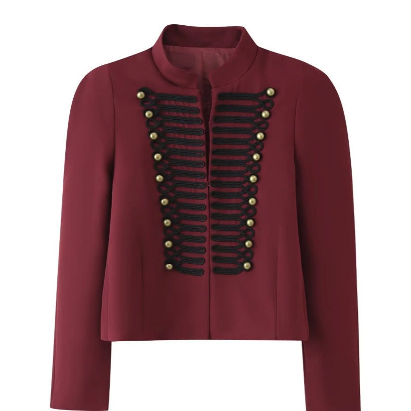 Ladies short jacket in hussar-inspired design with stand-up collar and decorative cords Chichicherry