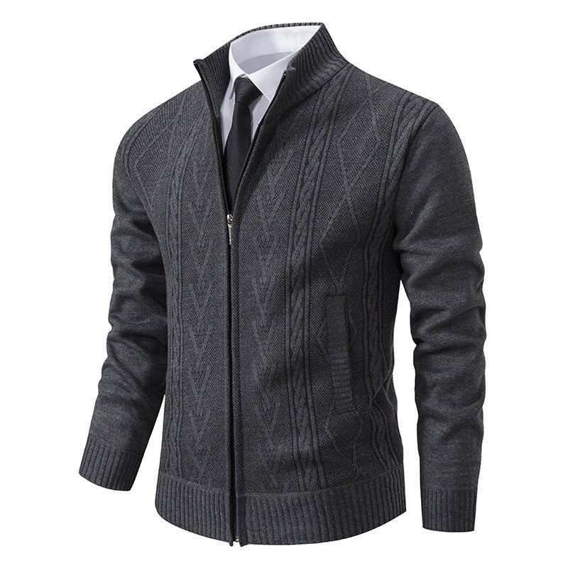 Men's fine-knit zip jacket with geometric jacquard pattern, stand-up collar and inset pockets Chichicherry