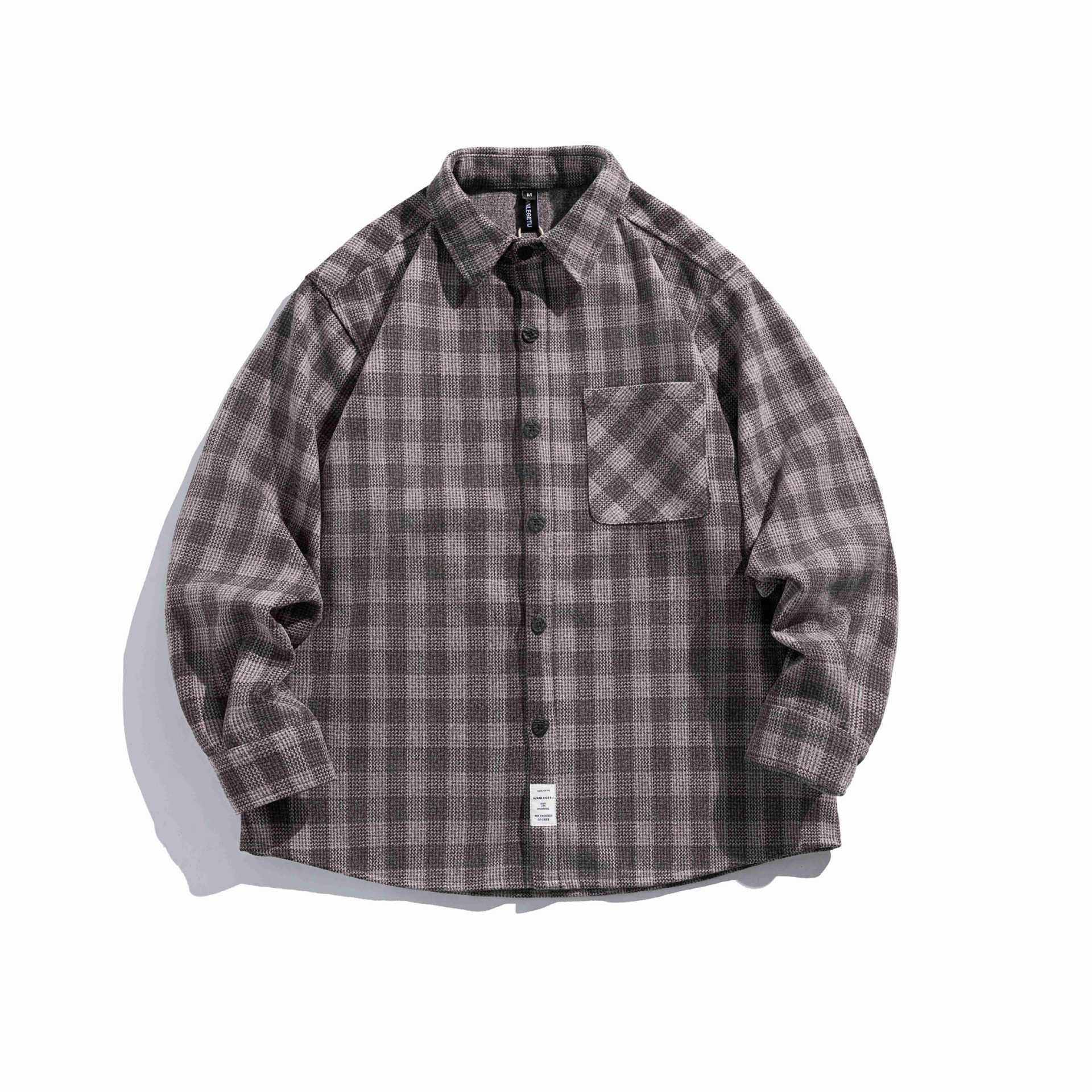 Men's checkered shirt jacket made of wool blend with overshirt cut and patched chest pocket Chichicherry