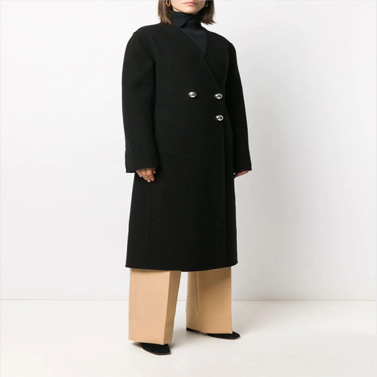 Women's Single-breasted Midi Coat in Clean-Tailoring with Subtle Metal Buttons and Tailored Seam Chichicherry