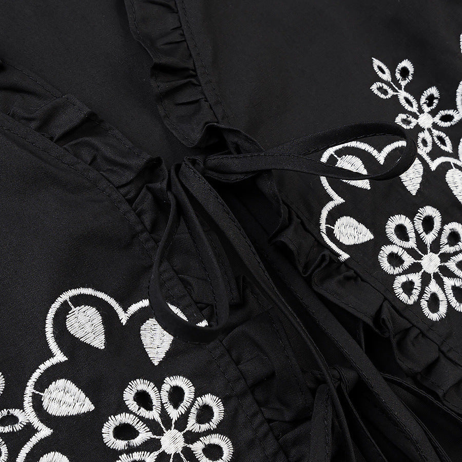 Ladies Embroidered Short Bolero with Ruffled V-Neck and Lacing Closure Chichicherry