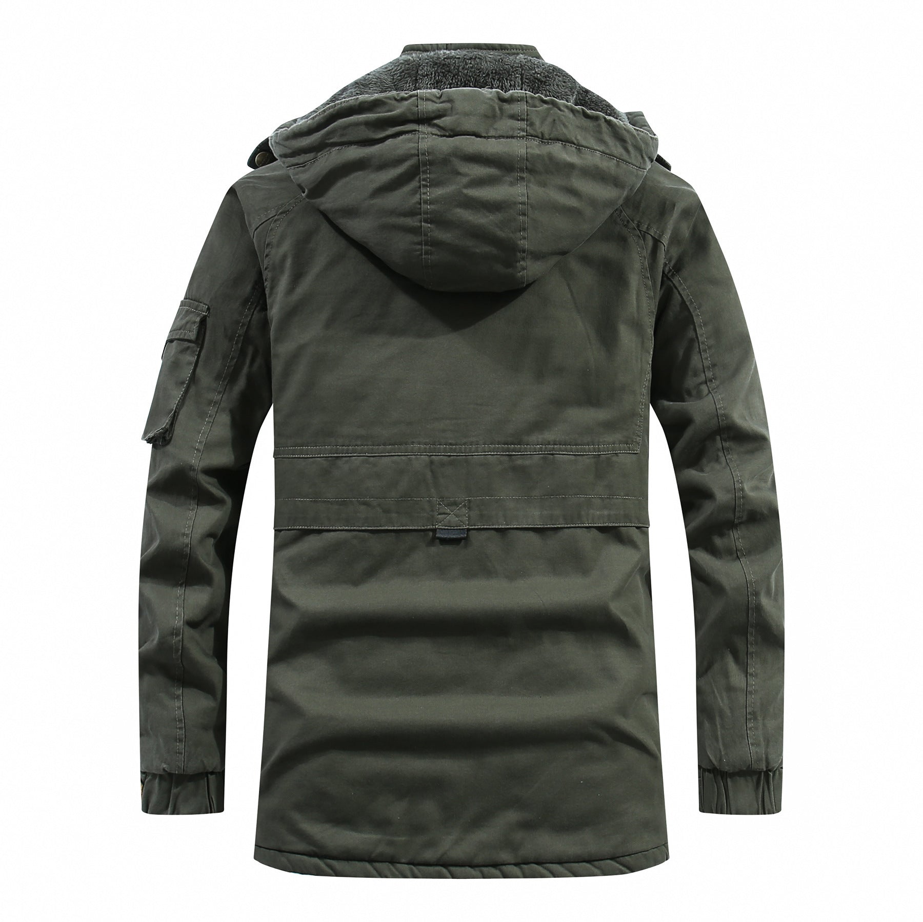 Men's longer parka with teddy lining, detachable hood, and utility details Chichicherry