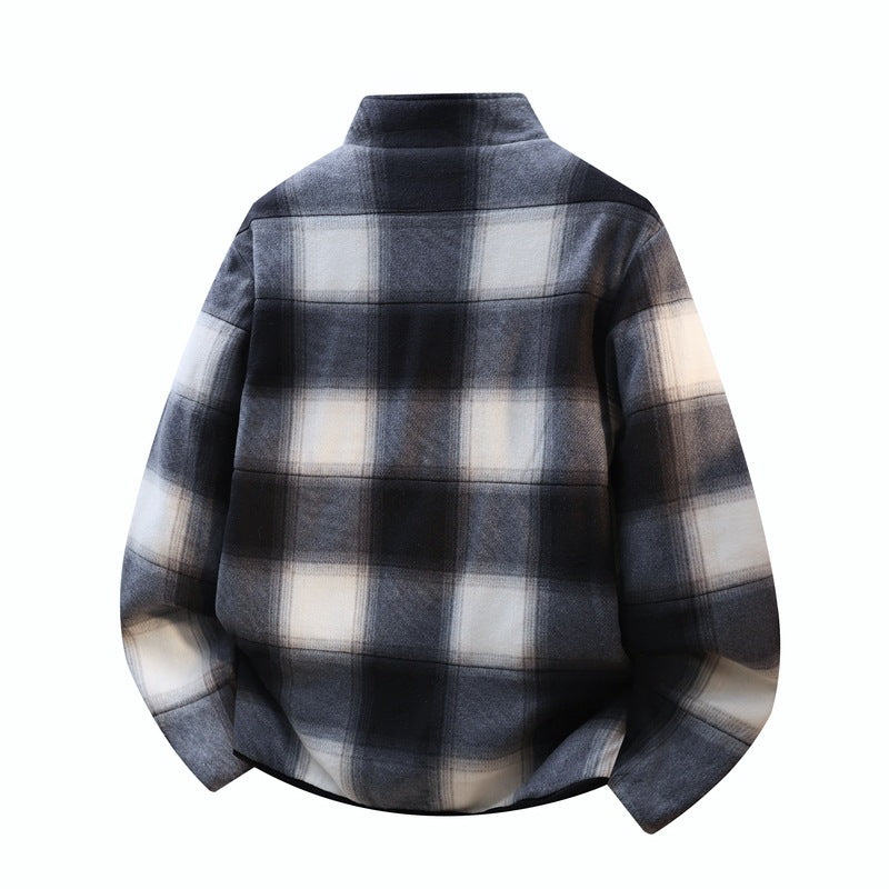Men's structure fleece jacket with stand-up collar, contrast chest pocket and two-way zipper Chichicherry