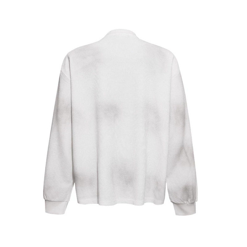 Women’s Oversized Sweatshirt with Waffle Texture, Round Neck and Ruins Sketch Print Chichicherry