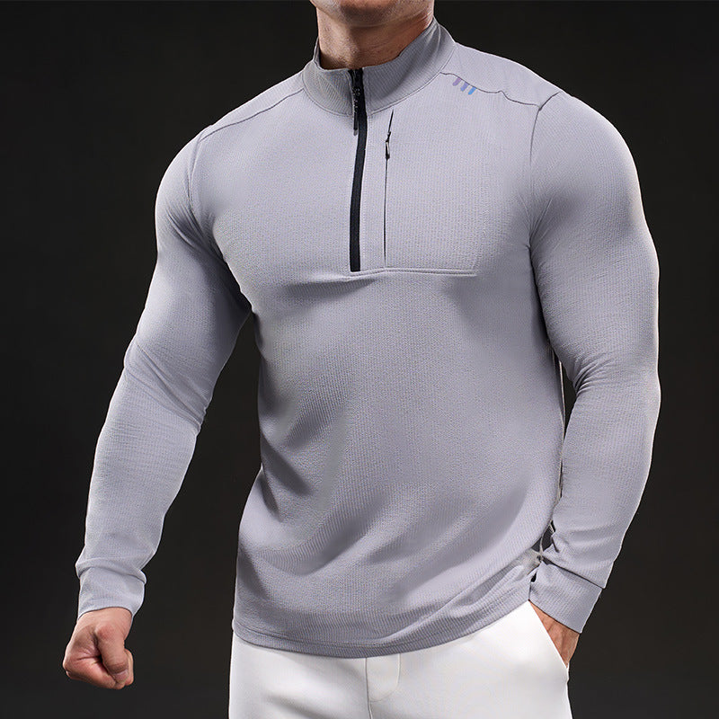 Men's Slim-Fit Thermal Long Sleeve with Stand-Up Collar and Chest Zip Chichicherry