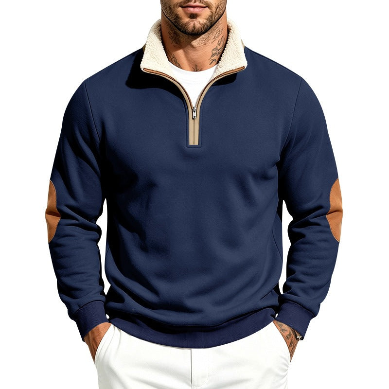 Men's thermo fleece half-zip pullover with teddy collar and contrast elbow patches Chichicherry
