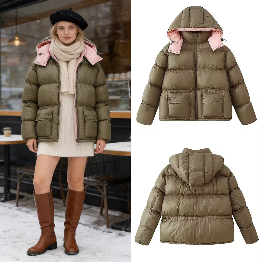 Women's Padded Quilted Jacket with XXL Hood and Flap Pockets Chichicherry