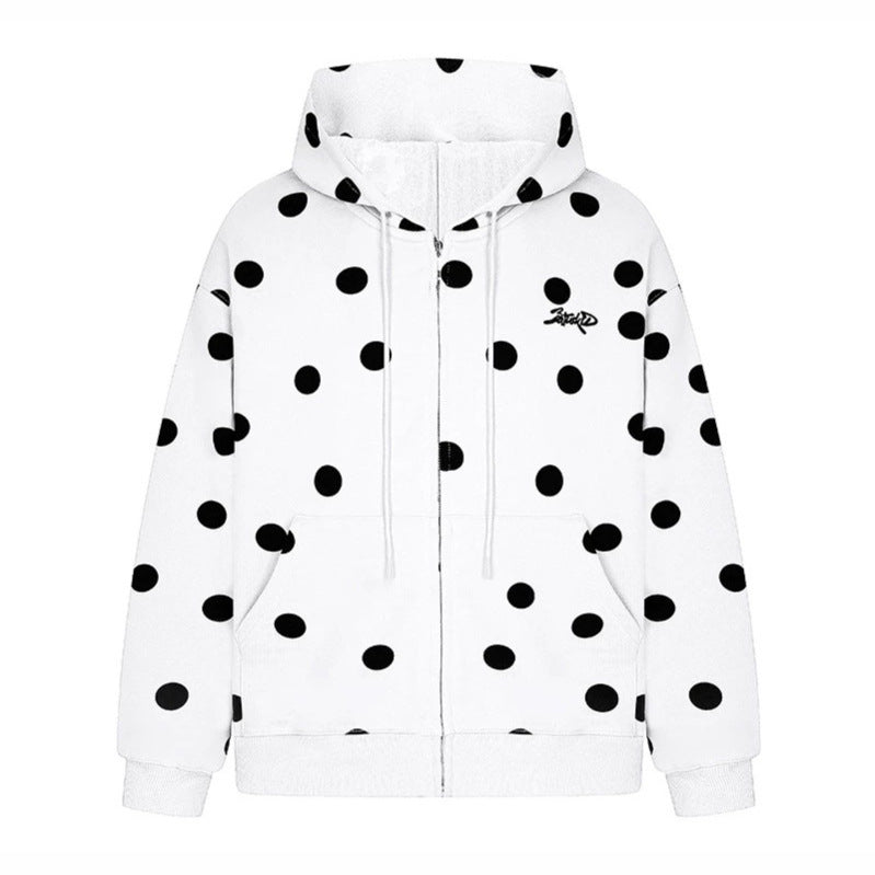 Women's hooded sweat jacket with full zip, oversized cut and polka dot print Chichicherry