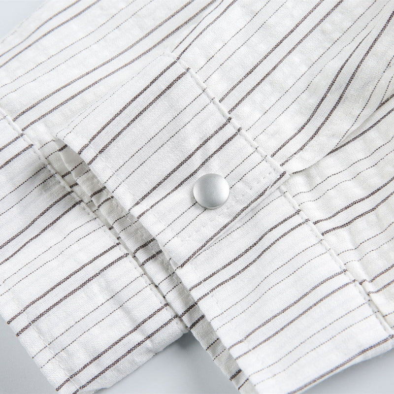 Unisex Striped Overshirt Jacket with Shirt Collar and Concealed Zipper Chichicherry