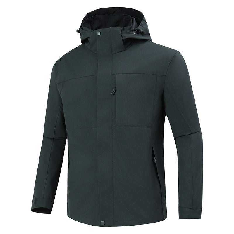 Men's Minimalistic Waterproof Softshell Jacket with Contrast Lining, Adjustable Hood, and Concealed Zippers Chichicherry