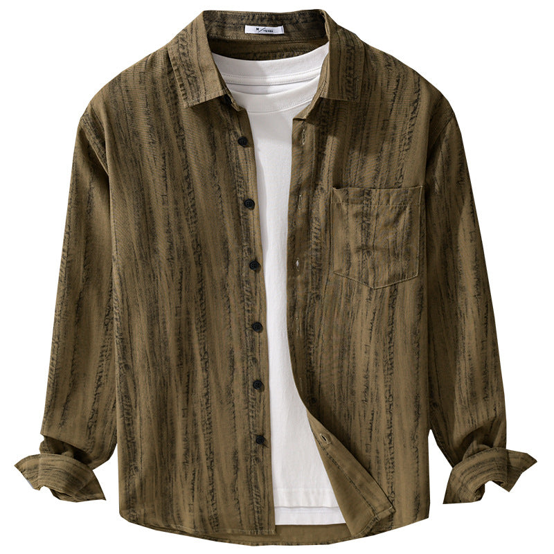 Men's Lightweight Layering Shirt made of Cotton Blend with Chest Pocket and Subtle Stripe Relief Chichicherry
