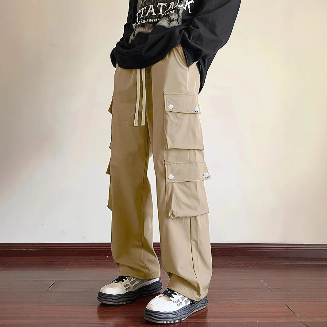 Men's Loose Fit Cargo Pants with Multiple Flap and Utility Pockets & Drawstring Waist Chichicherry