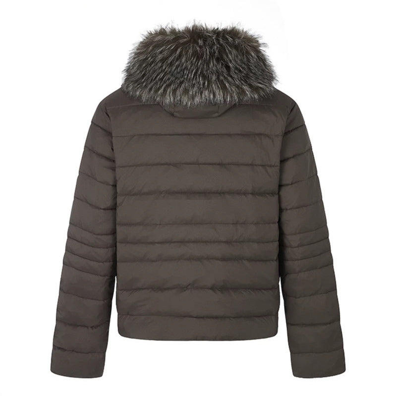 Women's quilted jacket with detachable faux fur hood, padded thermal filling and two-way zipper Chichicherry
