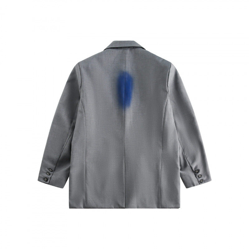 Unisex Oversize Blazer with Graffiti Spray Print, Notch Lapels and Flap Pockets Chichicherry