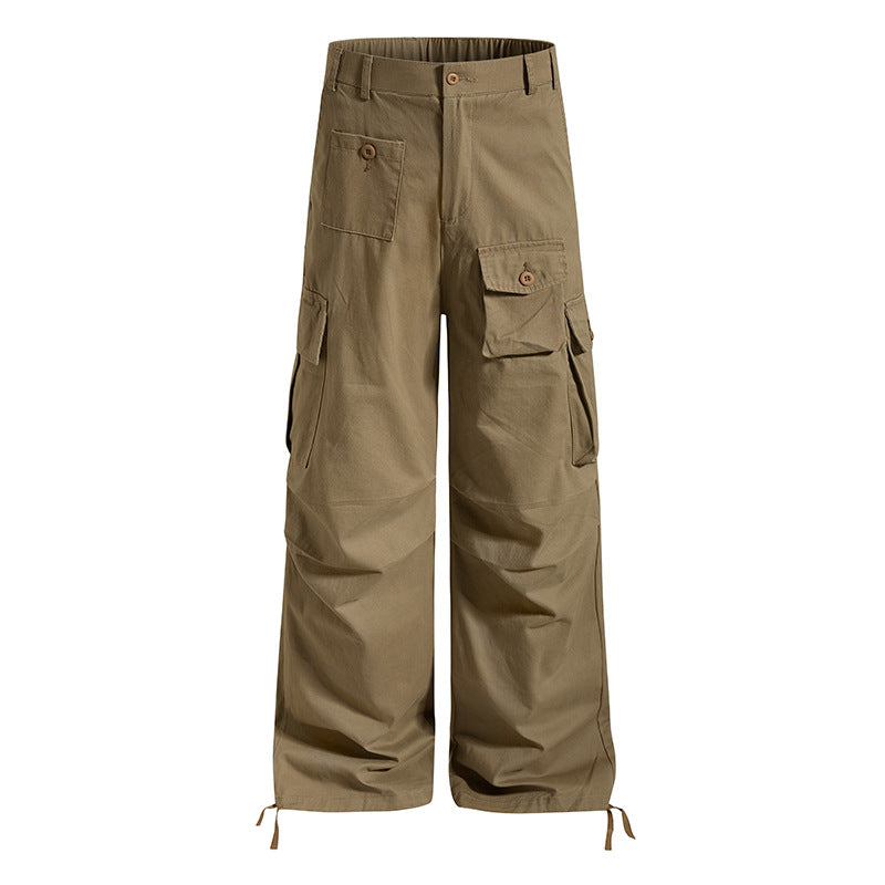 Women's wide cargo pants in utility style with multifunctional pockets and hem drawstring Chichicherry