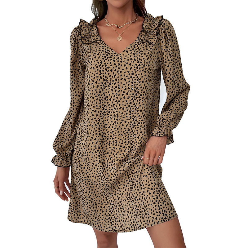 Women's Lightweight A-Line Mini Dress with Ruffle Collar and Puff Sleeves Chichicherry