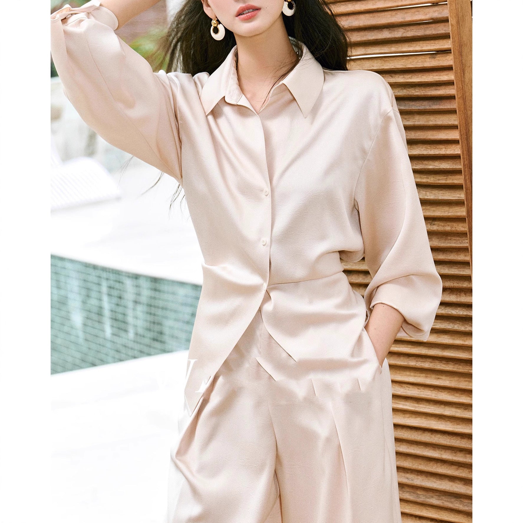 Women's Elegant Blouse with Shimmering Finish and Waist Belt Chichicherry