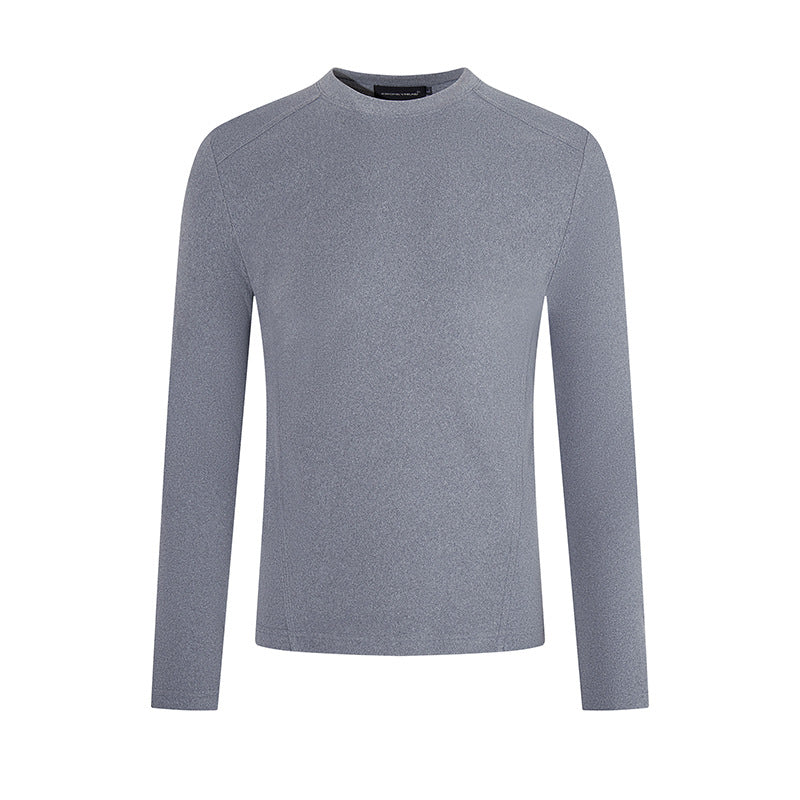 Men's Breathable Slim-Fit Fine Knit Long Sleeve Shirt with Round Neck Chichicherry