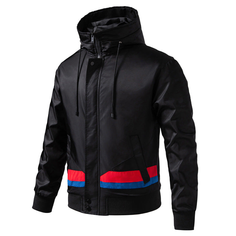 Men's hooded bomber jacket in an urban retro look with contrast stripes, wind-resistant exterior, and ribbed cuffs Chichicherry