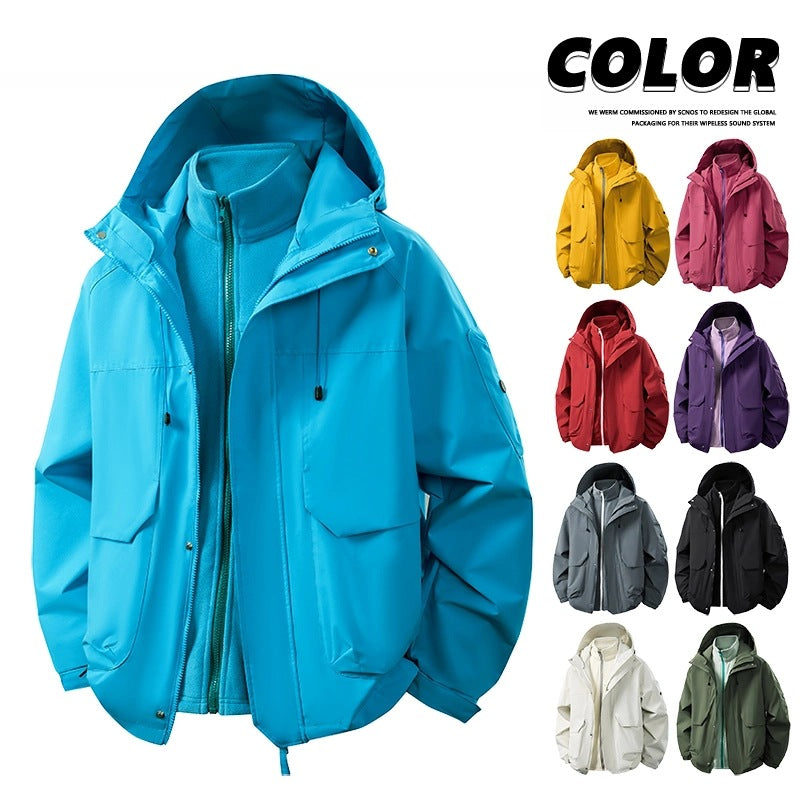 Men's Water-Repellent Double Jacket with Removable Fleece Inner Jacket and Hood Chichicherry