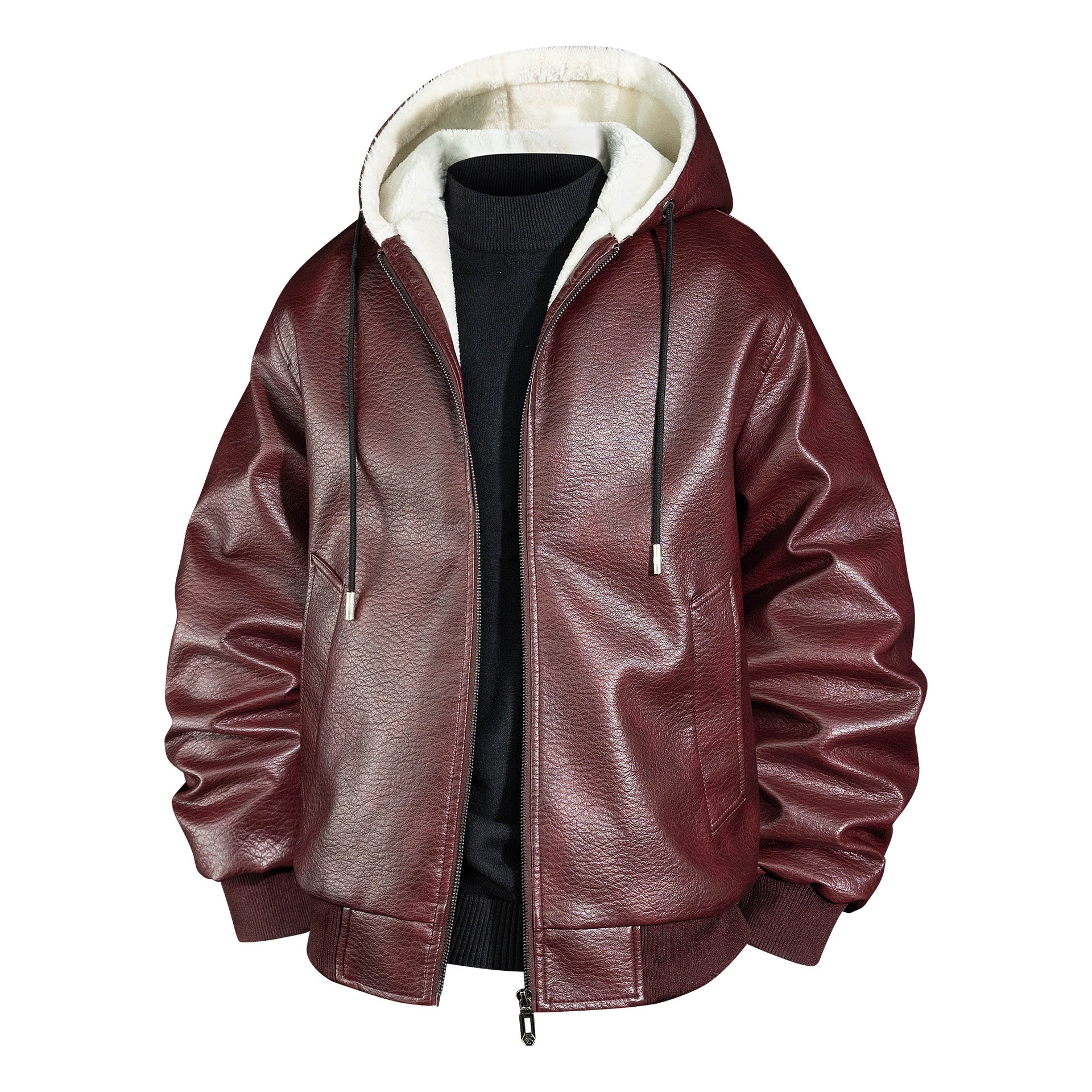 Men's leather bomber jacket with teddy lining and hood Chichicherry