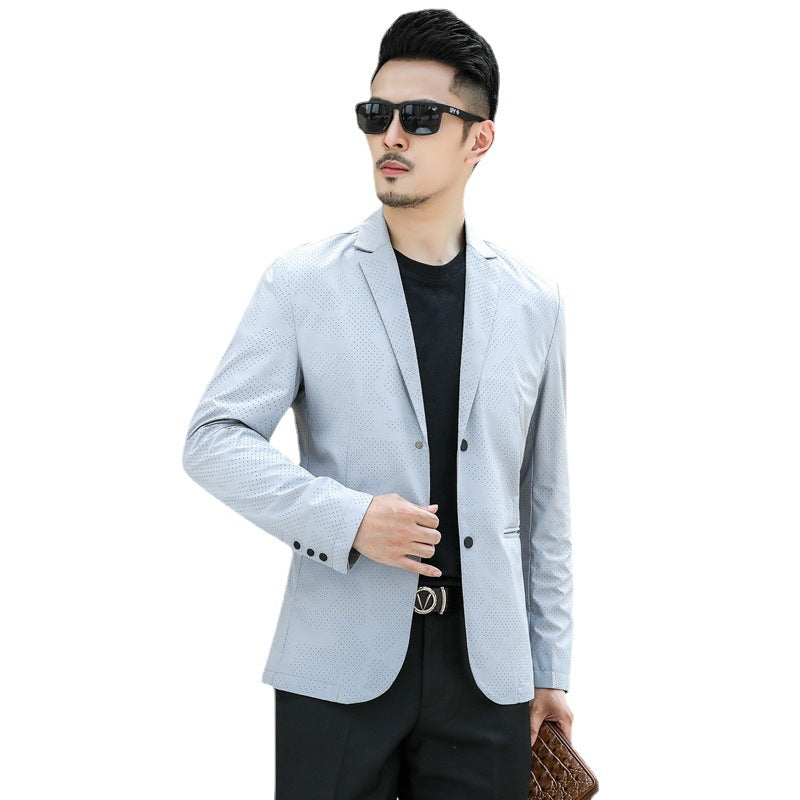 Men's Slim-Fit Blazer with Subtle Allover Dot Pattern Chichicherry
