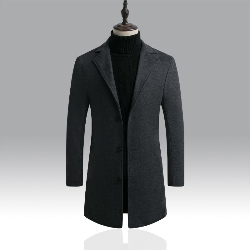 Men's Tailored Single-Breasted Wool Coat with Notched Lapel and Slim Silhouette Chichicherry