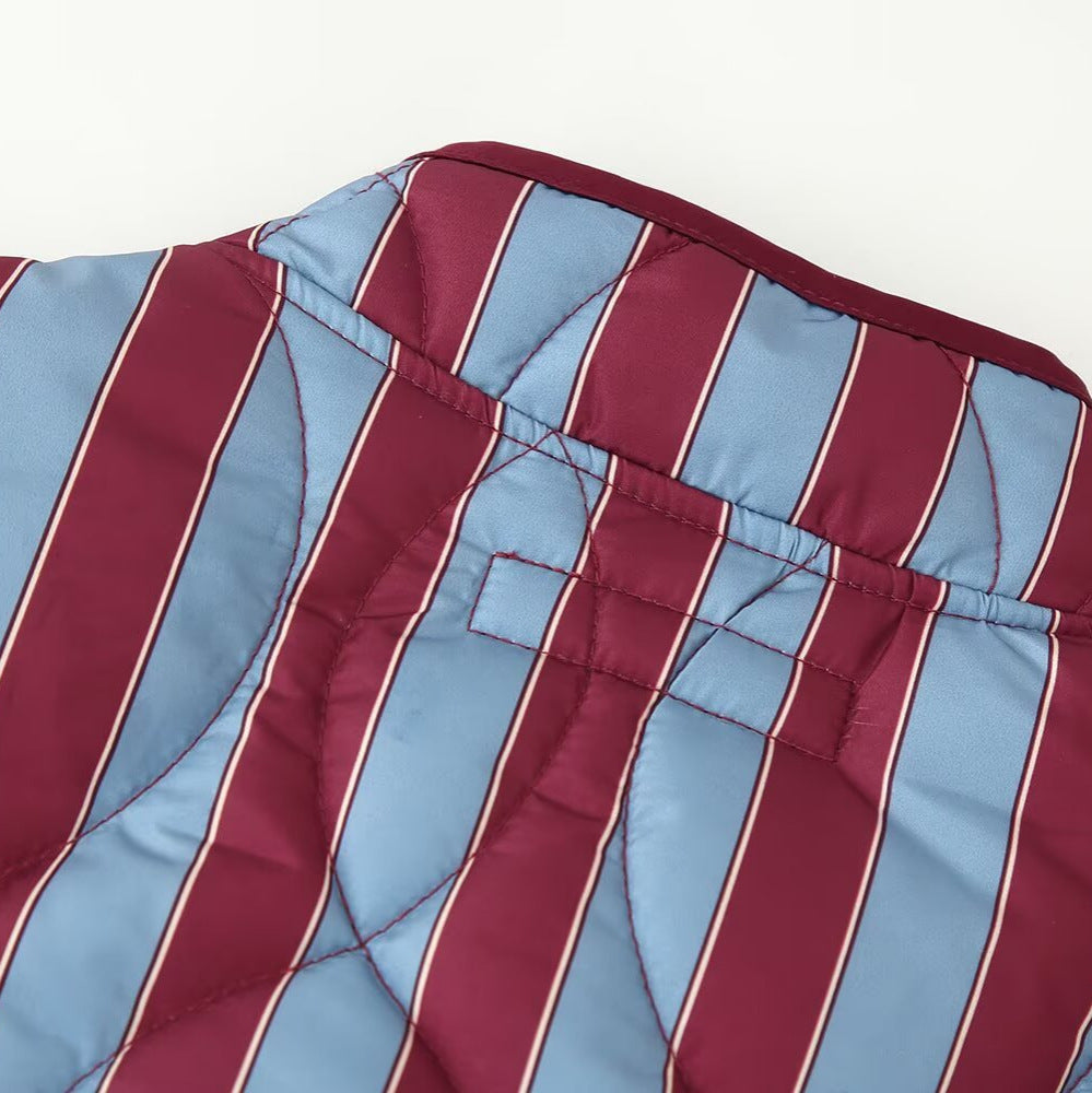 Women Padded Jacket with Stand-up Collar, Striped Quilting and Knot Closures Chichicherry