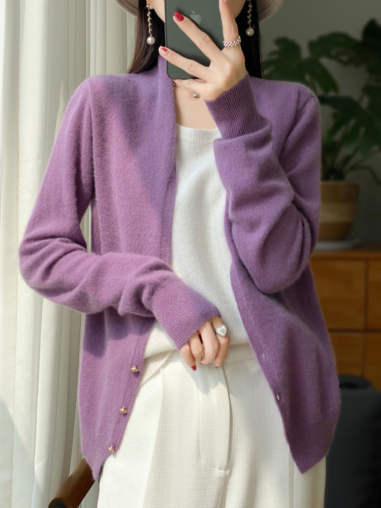 Women's open fine-knit cardigan in mohair look with straight hem and narrow cuffs Chichicherry