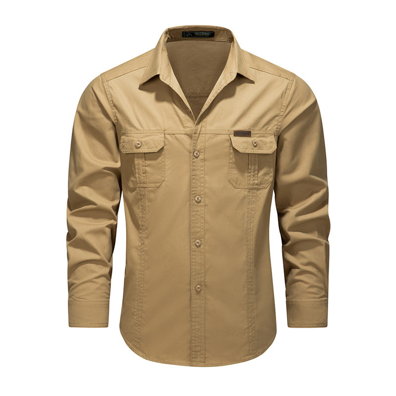 Men's Robust Canvas Work Shirt with Chest Flap Pockets and Classic Shirt Collar Chichicherry