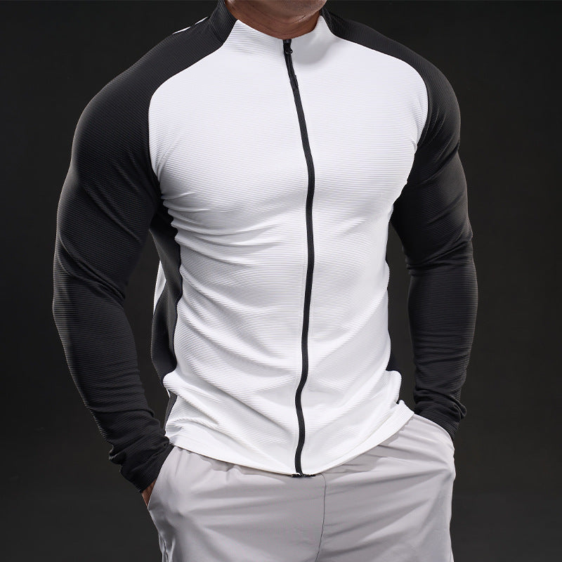 Men's compression training shirt with stand-up collar, full zip and raglan sleeves Chichicherry