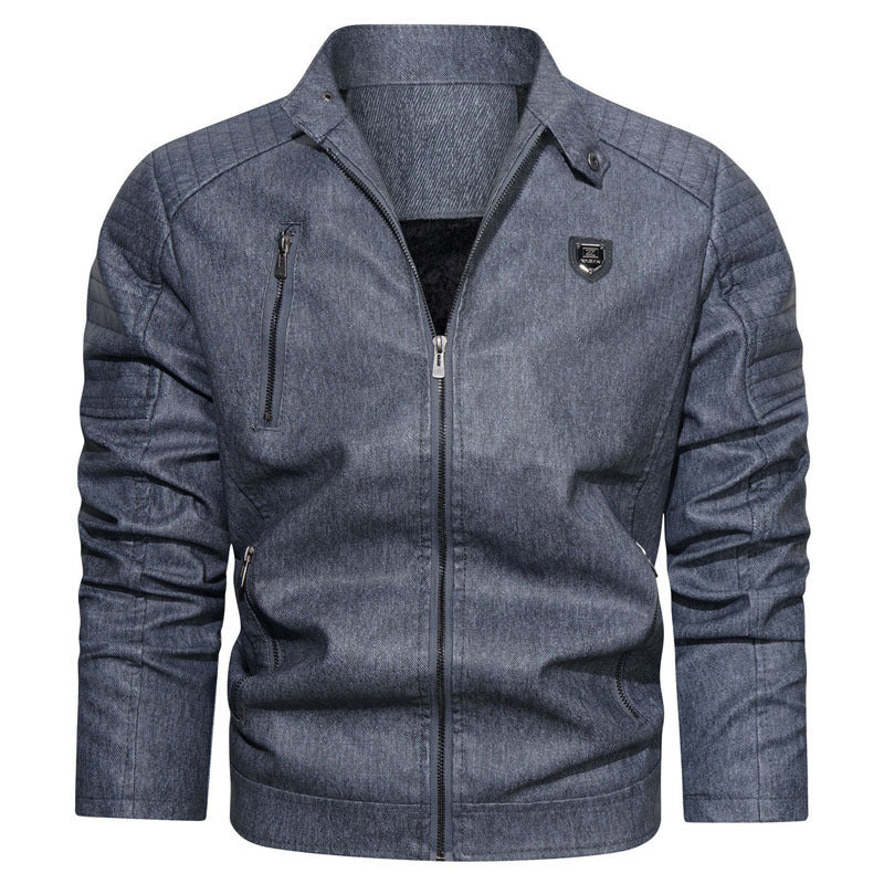 Men's robust denim-look field jacket with quilted shoulder section and zipper details Chichicherry