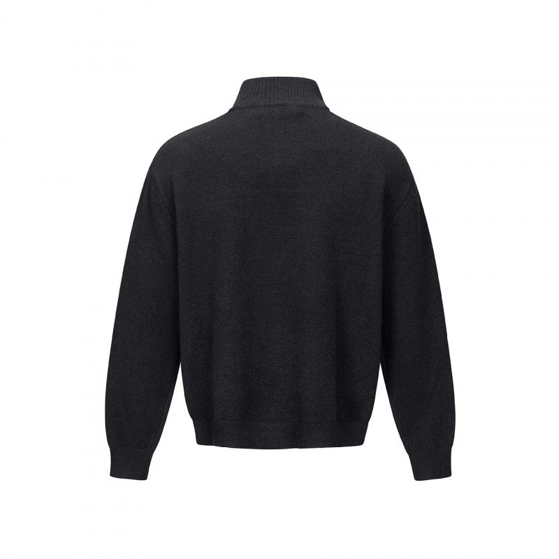Unisex fine knit half-zip sweater with standing collar and diagonal structure Chichicherry