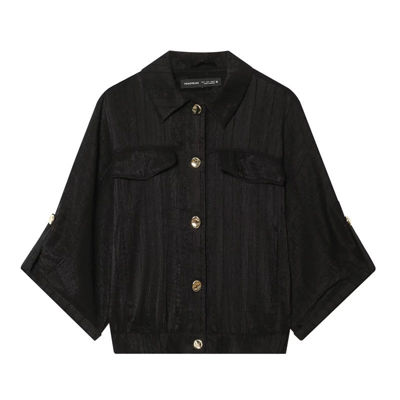 Women's boxy overshirt jacket waist short with 3/4 sleeves and gold buttons Chichicherry