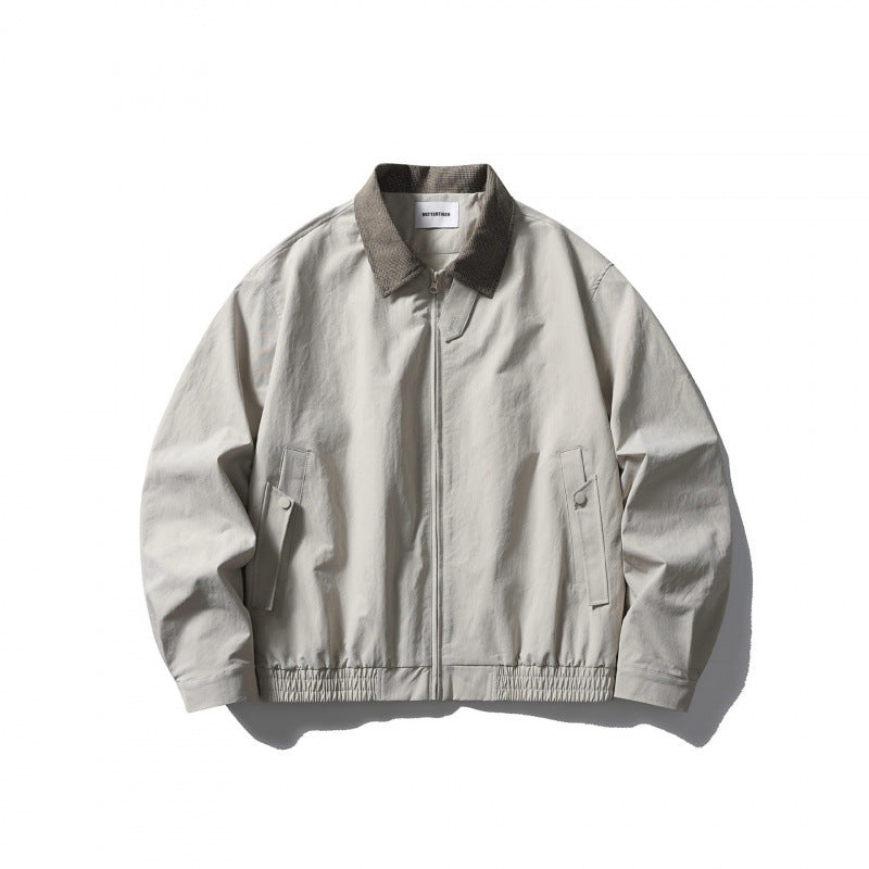 Men's Lightweight Harrington Jacket with Cord Collar and Elastic Hem Chichicherry