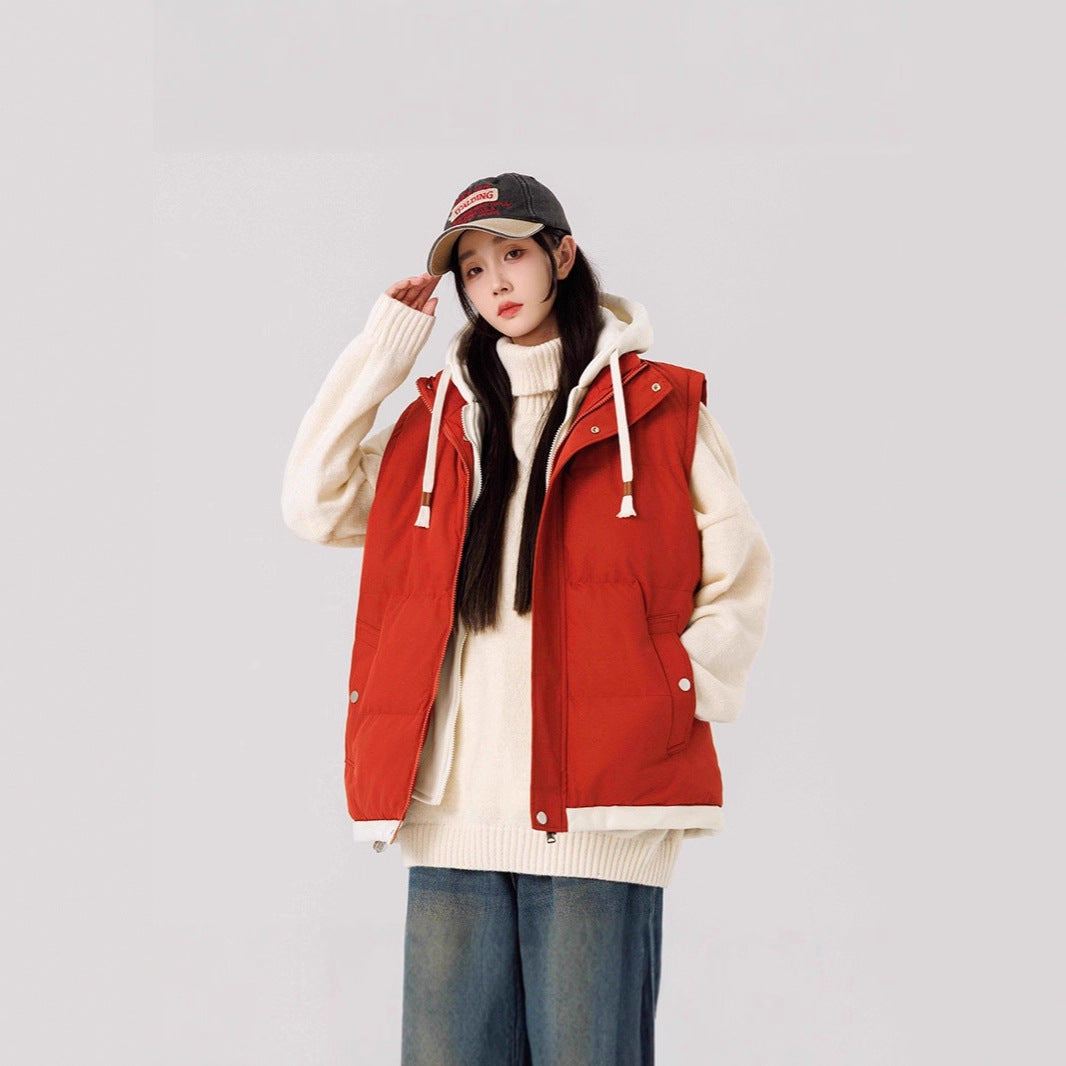 Women's Padded Hooded Vest with Utility Pockets and Windproof Exterior Chichicherry