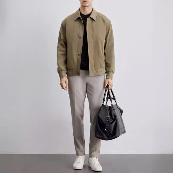 Men's light bomber jacket with shirt collar, concealed snap button placket, and elastic cuffs Chichicherry