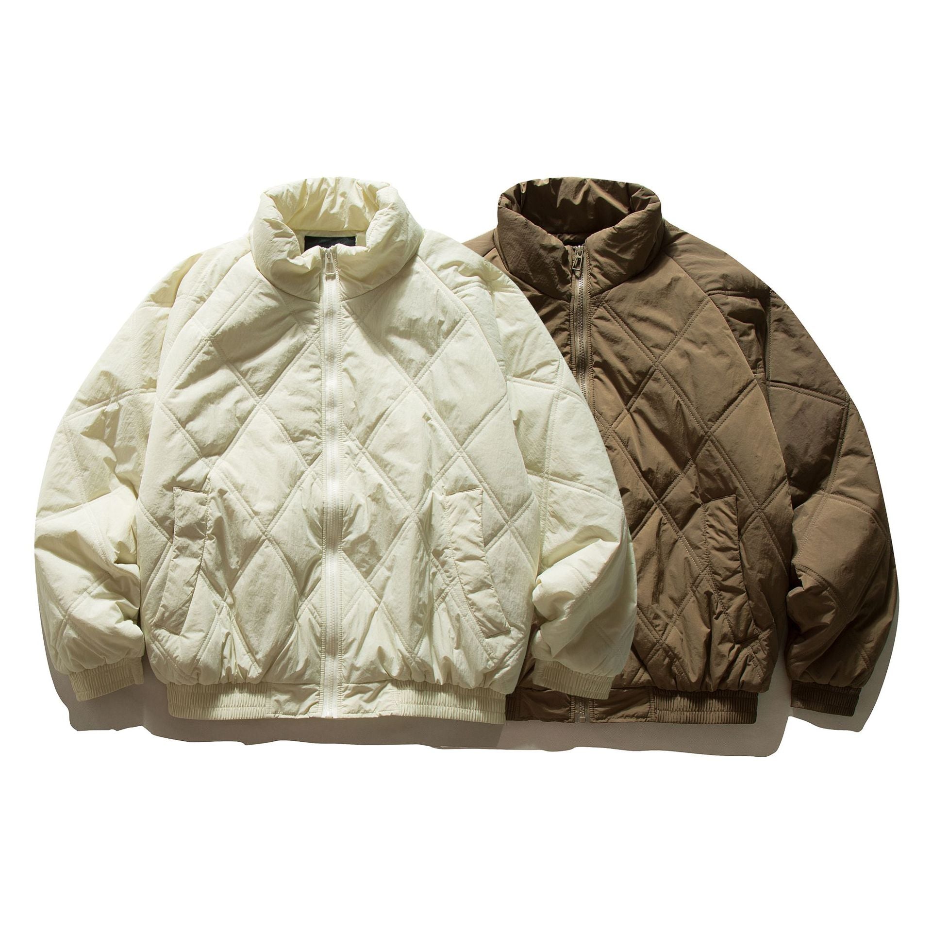 Unisex Boxy Padded Blouson with Diamond Quilting and High Funnel Collar Chichicherry