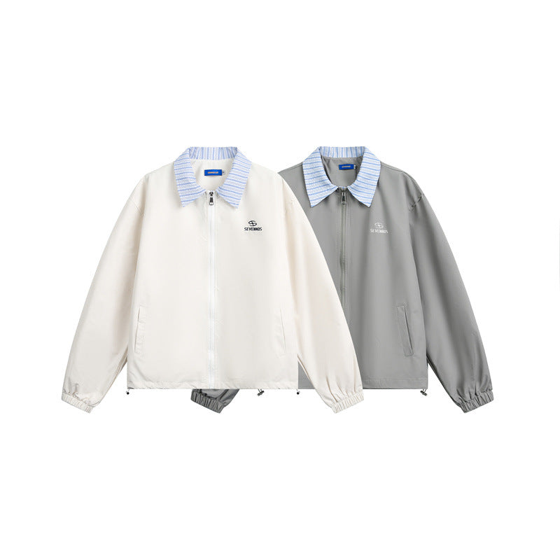 Men's Lightweight Boxy Transitional Jacket with Contrast Collar Elastic Hem Finishes and Concealed Zipper Chichicherry